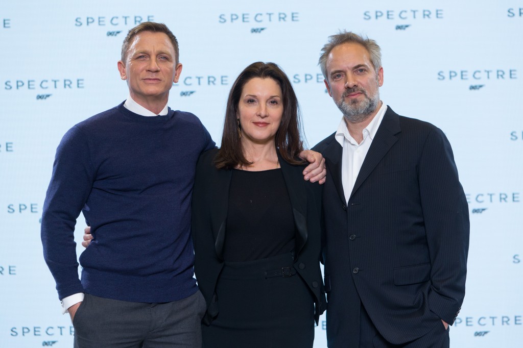 Eon Productions, Metro-Goldwyn-Mayer and Sony Pictures Entertainment announce the 24th James Bond adventure " SPECTRE. " Pictured: (L to R) Daniel Craig, Barbara Broccoli and Sam Mendes.