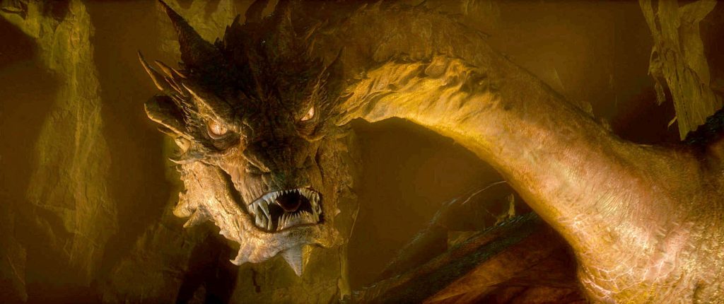 Smaug, performed by BENEDICT CUMBERBATCH in the fantasy adventure the movie aTHE HOBBIT: THE_DESOLATION OF SMAUG,a a production of New Line Cinema and Metro-Goldwyn-Mayer_Pictures (MGM), released by Warner Bros. Pictures and MGM._Photo courtesy of Warner Bros. Pictures